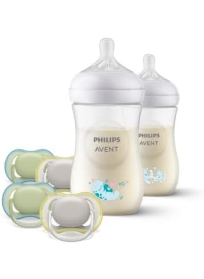 Philips Avent Natural Response Baby Gift Set: 2 Natural Response Baby Bottles 260 ml with T3 (1 m+ Teats), 4 Ultra Air Soothers (Model SCD837/13)